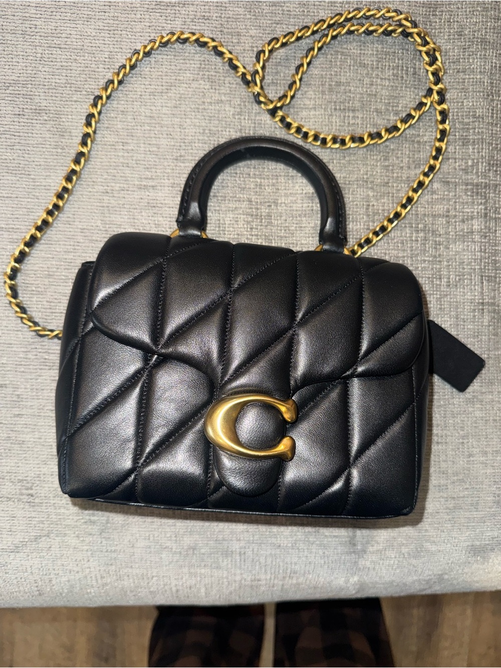 Coach Black Quilted Top Handle Bag with Gold C Hardware TABBY - Picture 3 of 10